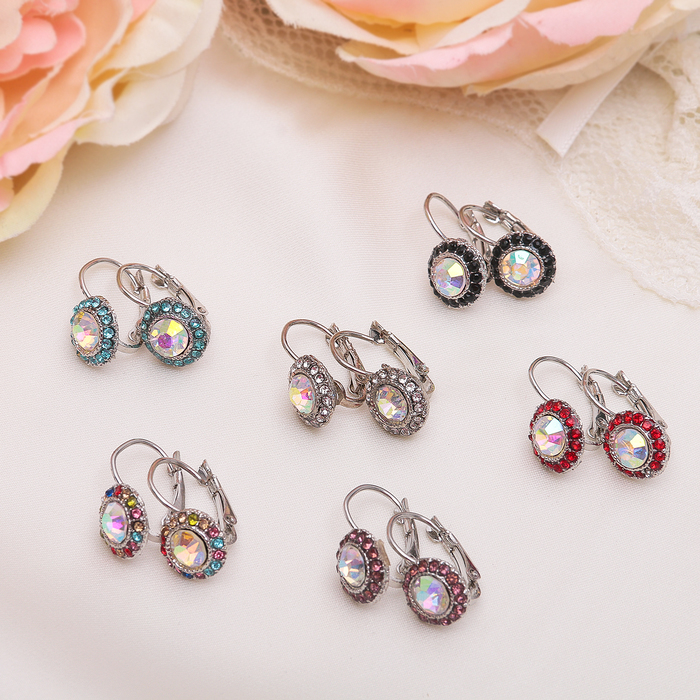 Серьги со стразами "Круг" вечеринка яркая, цвет МИКС