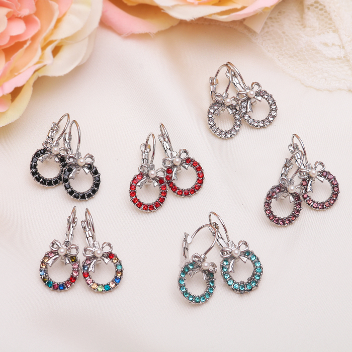 Серьги со стразами "Венок" вечеринка, цвет МИКС