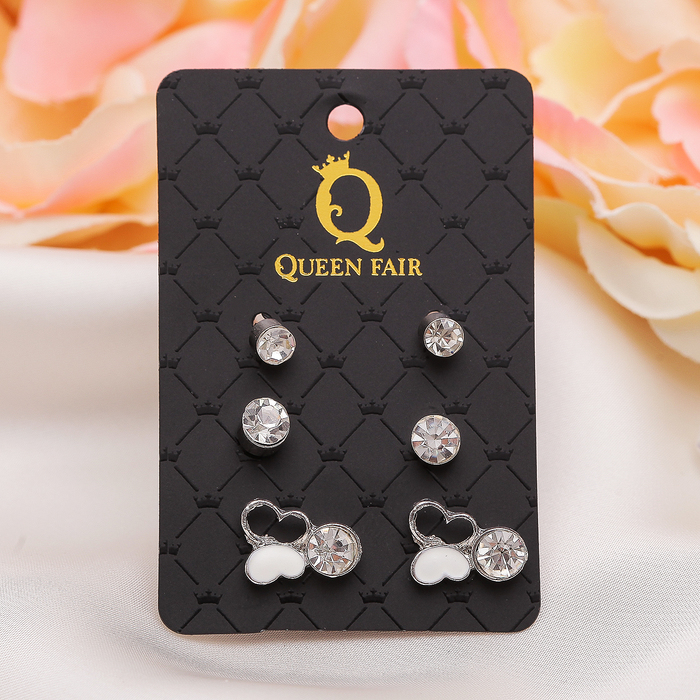 Пусеты 3 пары "Бабочка" на капле, цвет МИКС