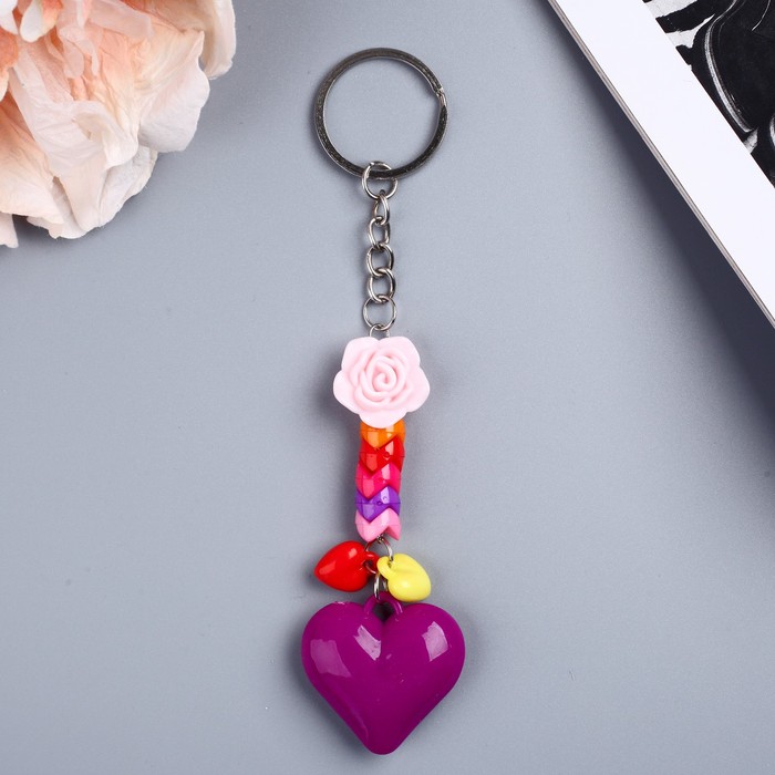 Брелок пластик висюльки "Сердце и роза" МИКС 8х3,7 см