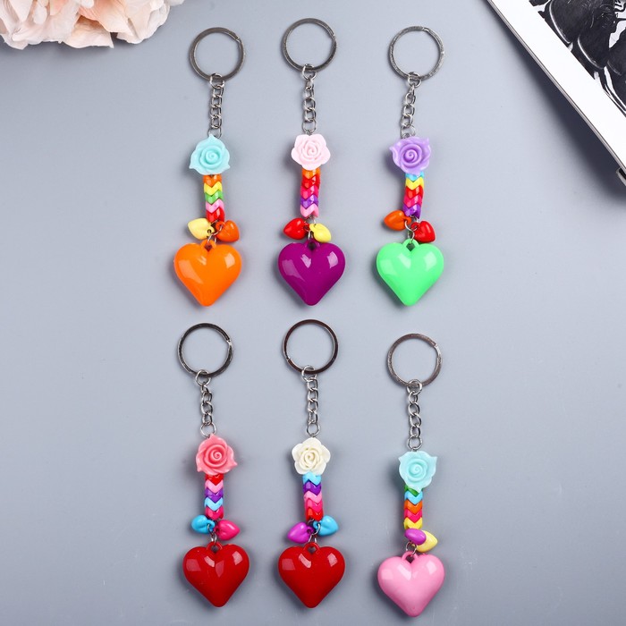 Брелок пластик висюльки "Сердце и роза" МИКС 8х3,7 см