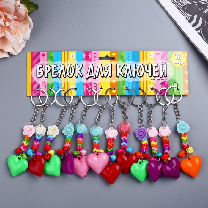 Брелок пластик висюльки "Сердце и роза" МИКС 8х3,7 см