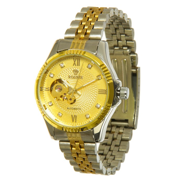 Часы наручные мужские, циферблат жёлтый скелетон