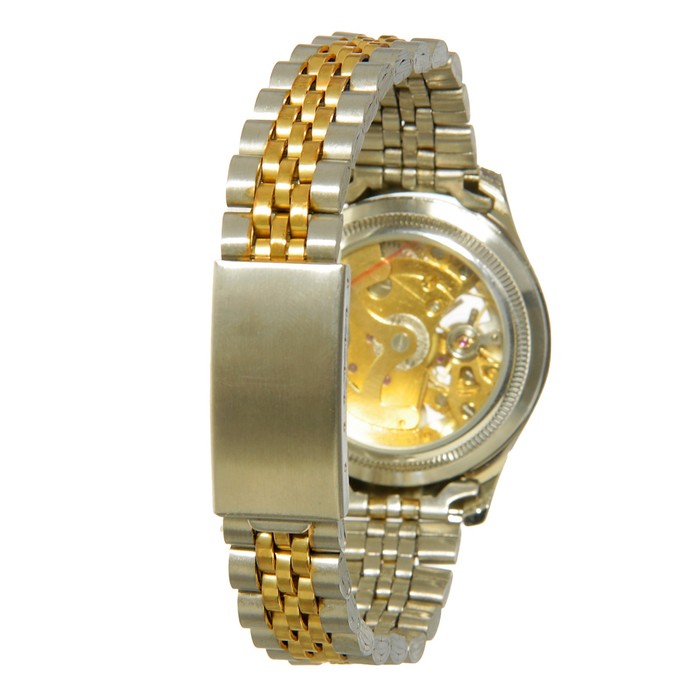 Часы наручные мужские, все риски, циферблат жёлтый скелетон