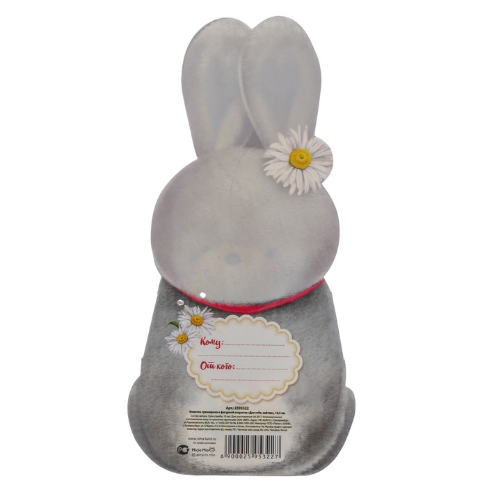 Ложечка сувенирная в фигурной открытке "Для тебя. Зайчик" 19,5 см