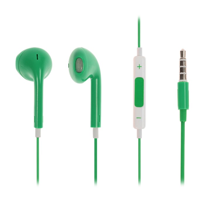 Наушники LuazON, вкладыши, с гарнитурой, пластиковые, зелёные