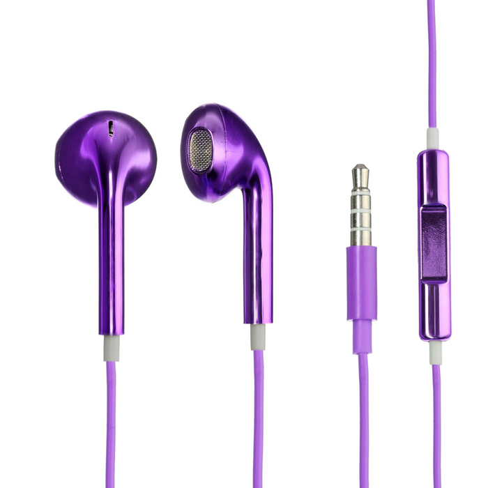 Наушники LuazON, вкладыши, с гарнитурой, пластиковые, цвет пурпурный глянец