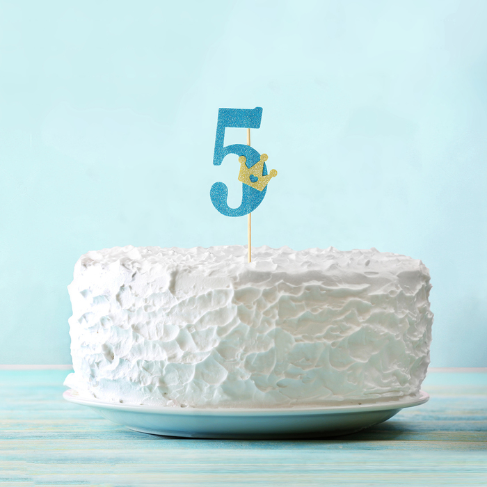 Топпер "5" с короной, синий цвет