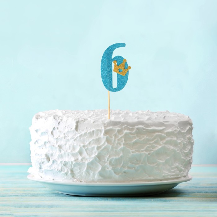 Топпер "6" с короной, синий цвет