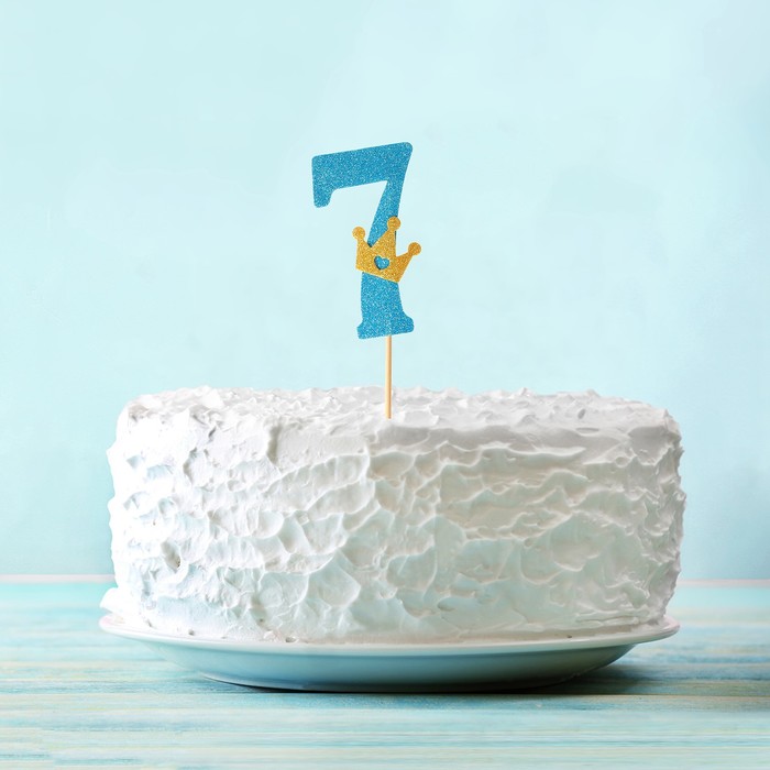 Топпер "7" с короной, синий цвет