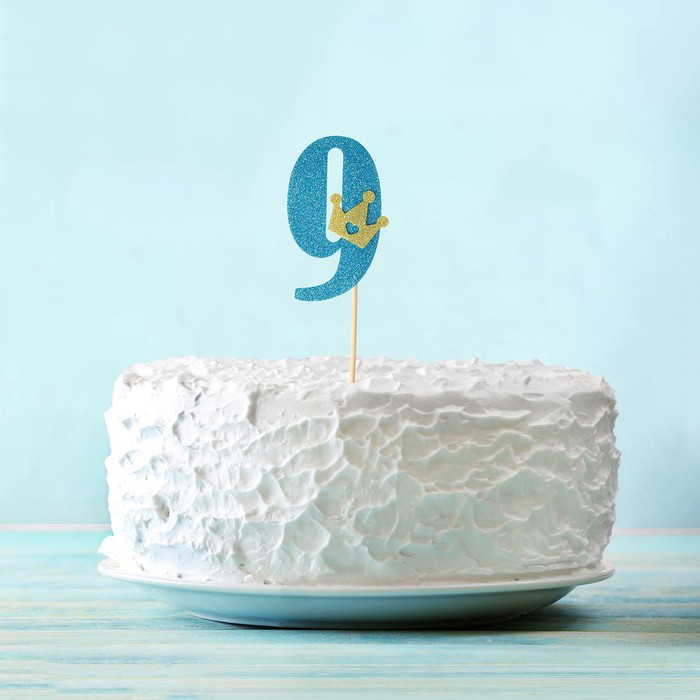 Топпер "9" с короной, синий цвет