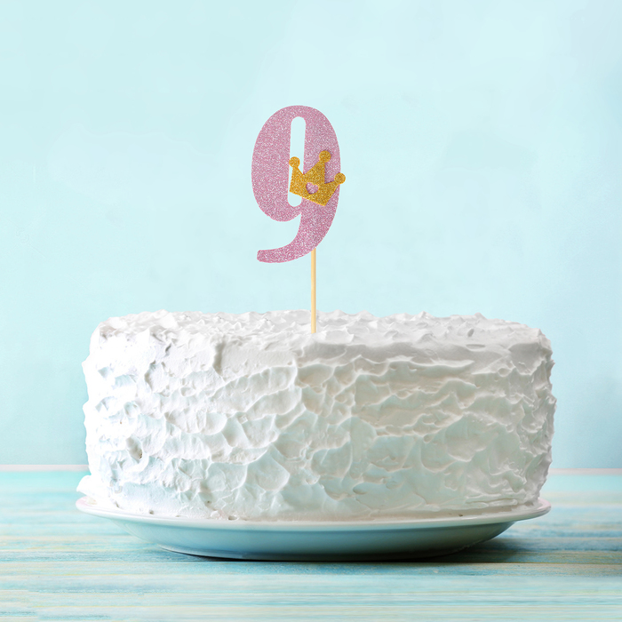 Топпер "9" с короной, розовый цвет