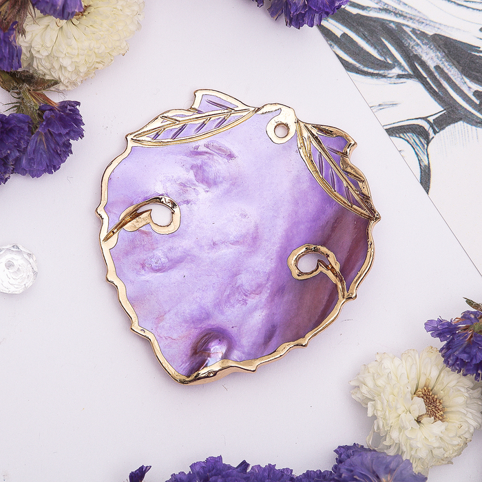 Подвеска "Перламутр с жемчугом" листочек, цвет сиреневый