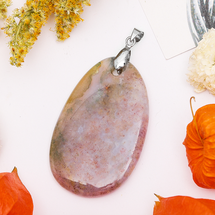 Подвеска плоская галтовка "Яшма зелёная"