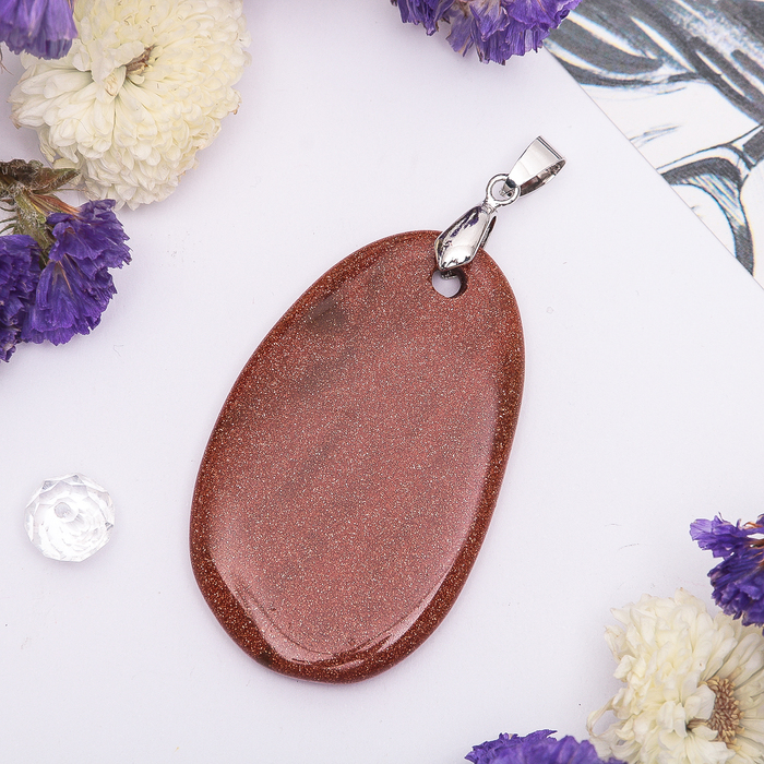 Подвеска плоская галтовка "Авантюрин коричневый"