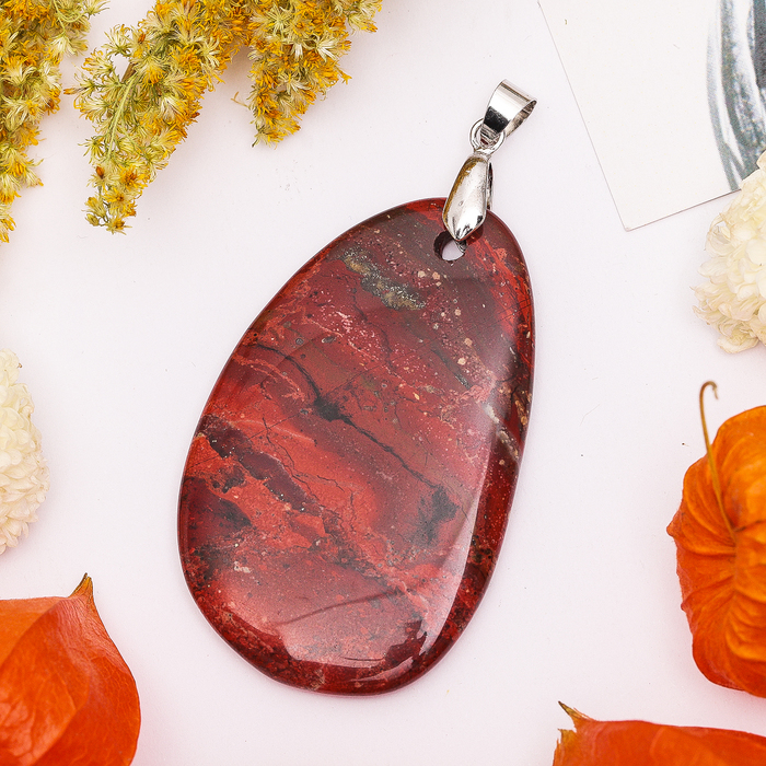 Подвеска плоская галтовка "Яшма красная"