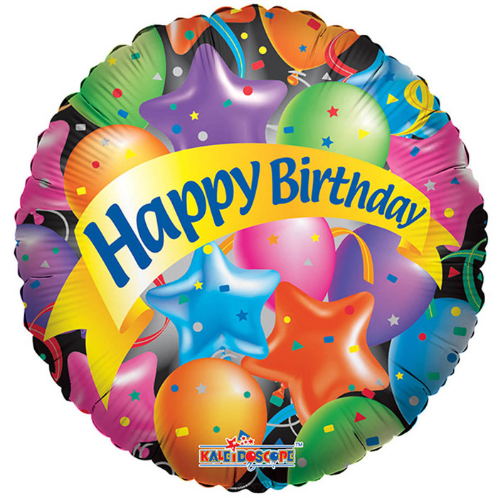 Шар фольгированный 36" ДЖАМБО "С Днем рождения" разноцветные шары