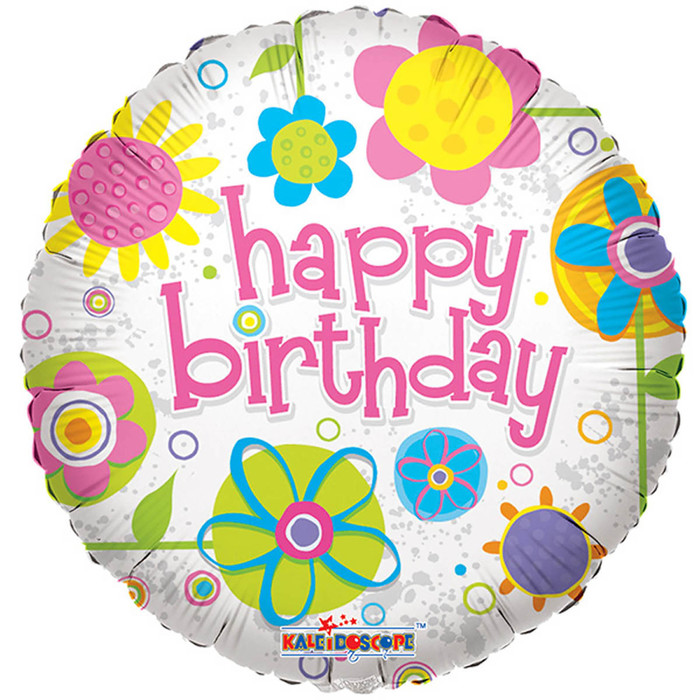 Шар фольгированный 18" "С Днем рождения" цветы коллаж