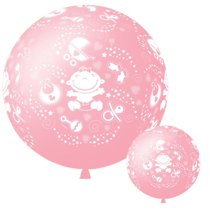 Шар латексный 36", "С днем рождения" розовый, 6 ст.