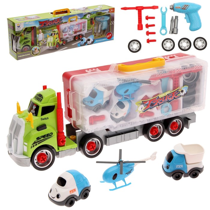 Конструктор "Фура", с шуруповертом, с машинками, световые эффекты, 40 деталей, цвета МИКС