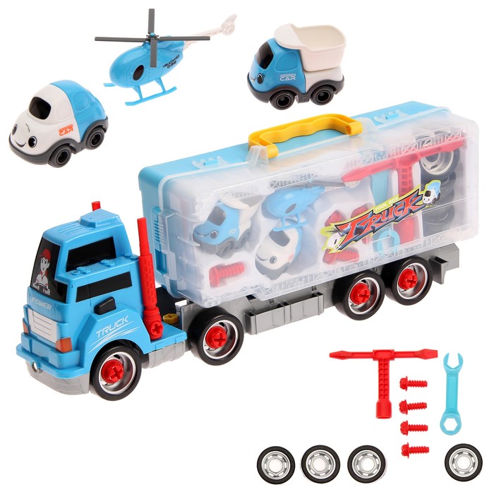 Конструктор «Фура» с машинками и инструментами, световые эффекты, 33 детали, цвета МИКС