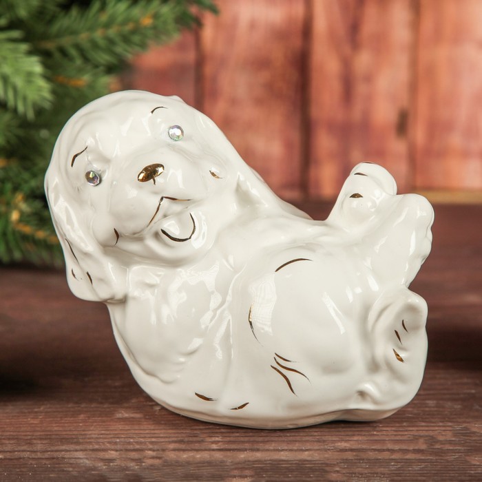 Копилка "Собака на спине",  глянец белый