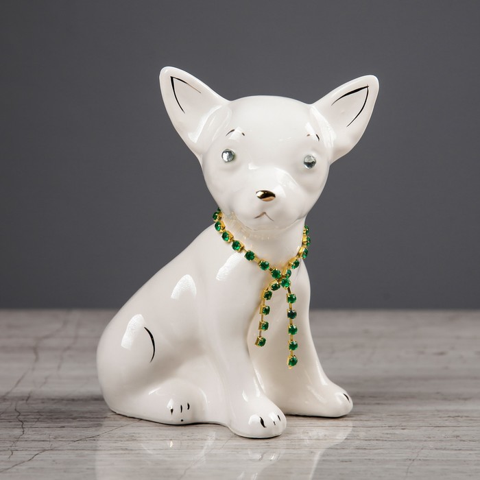 Сувенир "Собака Чихуахуа мини цепочка"  глянец белый