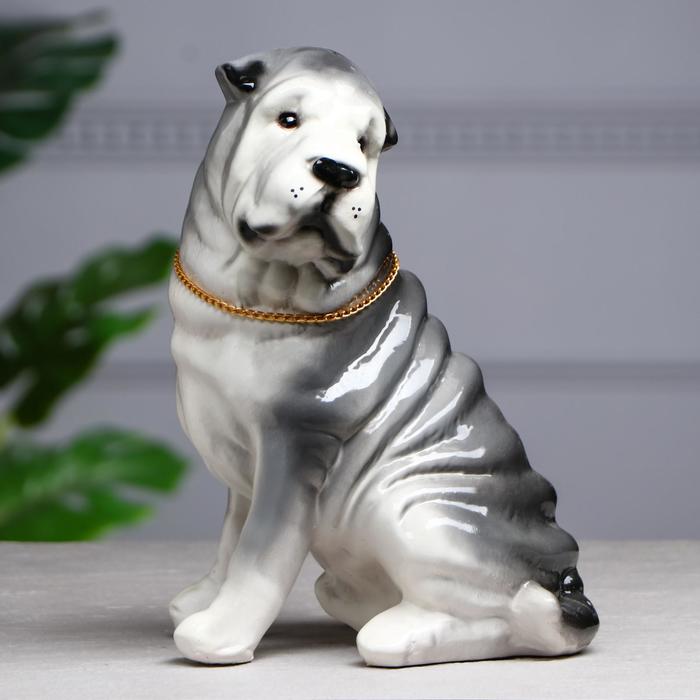 Копилка "Собака Шарпей", большой, глянец, серый