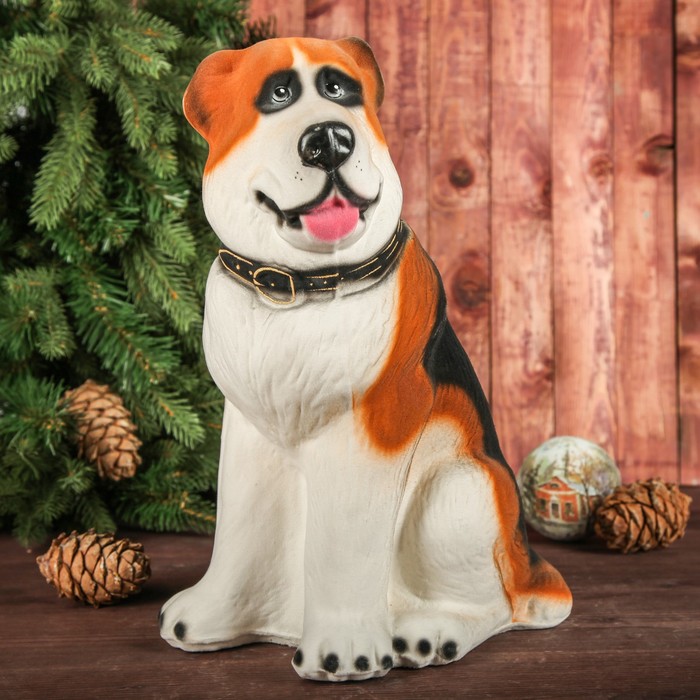 Копилка "Собака Алабай", флок, бело-черно-коричневый