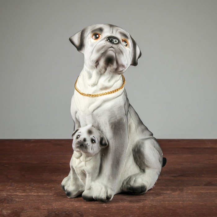 Копилка "Собака Мопс мама", флок, серый