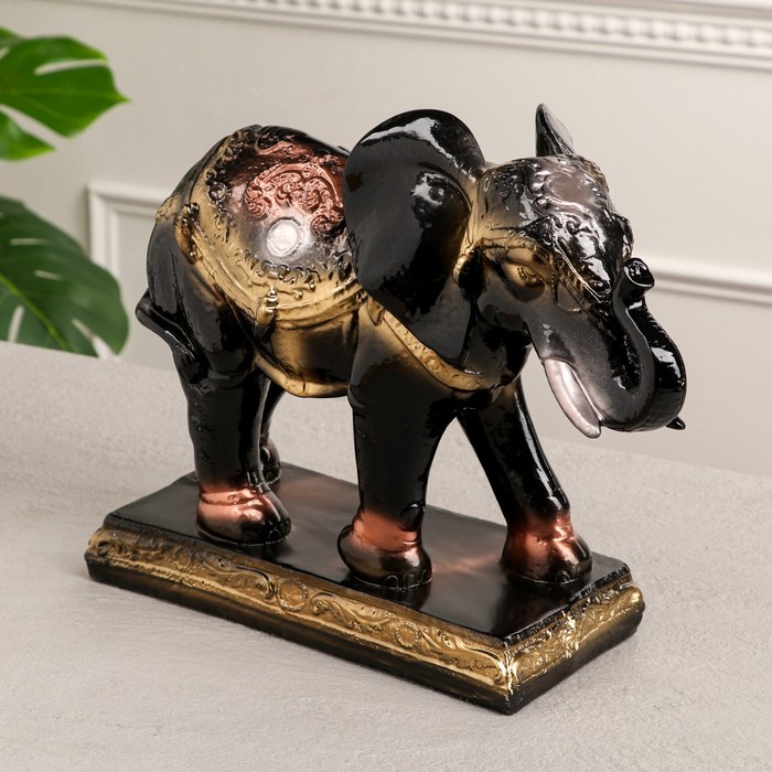 Статуэтка "Слон бегущий", покрытие лак, чёрная, гипс, 25 см