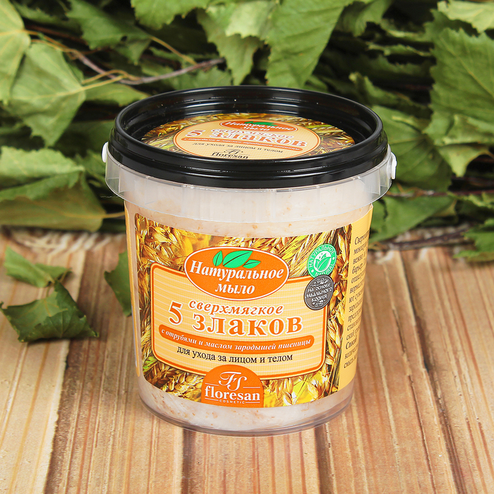 Мыло д/бани и душа, д/ухода за телом и волосами натуральное"Сверхмягкое. 5 злаков", 155 мл