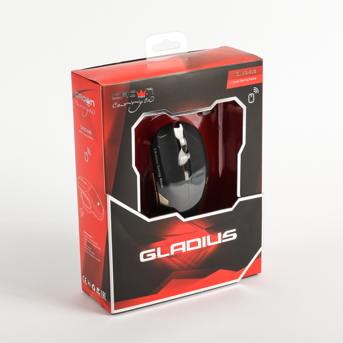 Мышь CROWN Gaming CMXG-605, беспроводная, nano ресивер, красная подсветка, DPI 1600