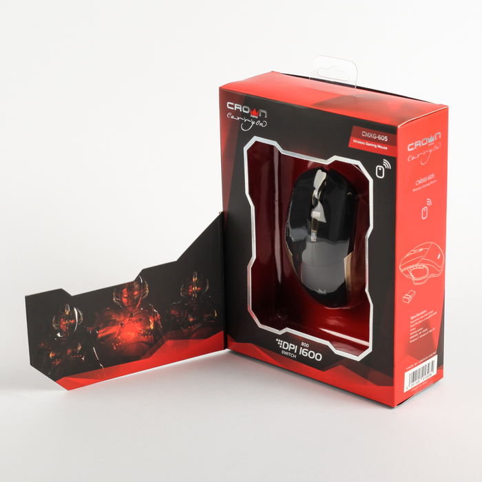 Мышь CROWN Gaming CMXG-605, беспроводная, nano ресивер, красная подсветка, DPI 1600