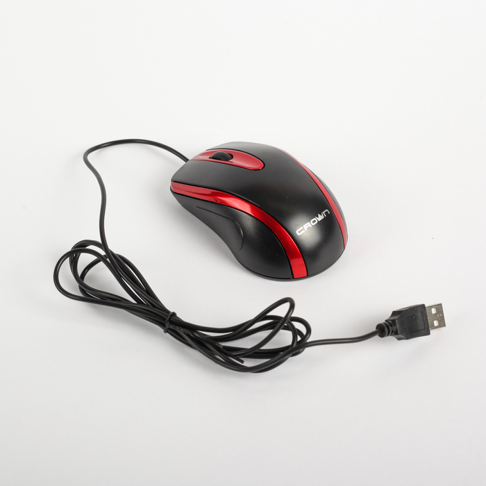 Мышь CROWN CMM-014 black&red, 3 кнопки, 800DPI, длина провода, 1.3м, USB