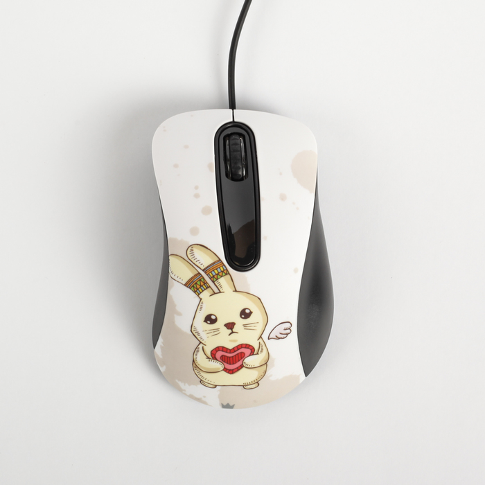 Мышь CROWN CMM-30(rabbit), цветной принт кролика, 3 кнопки, 1000DPI, провод 1.3м, USB