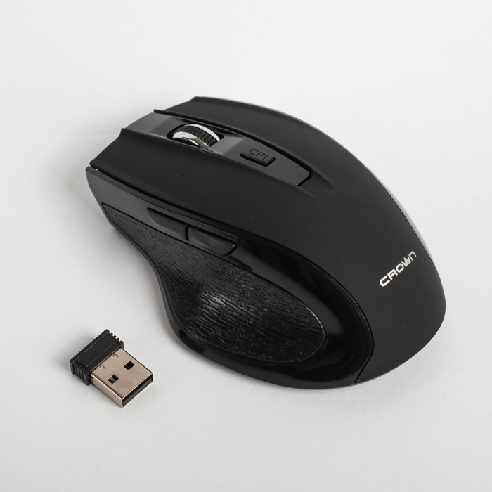 Мышь CROWN CMM-935W black, 6 кнопок, Soft-touch пластик,  ААА*2шт (в комплекте), б/проводн.