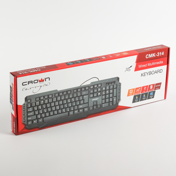 Клавиатура CROWN CMK-314+, 10 мультимедийных клавиш, 104 клавиши, USB