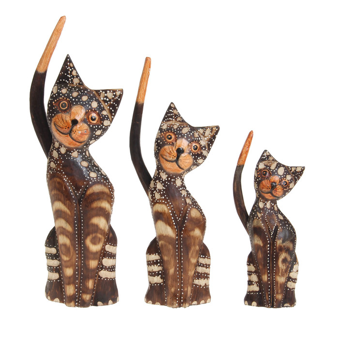Сувенир "Кошки тёмные с  длинными хвостами" набор, дерево 21,30,35 см