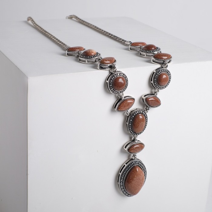 Кулон восток "Авантюрин коричневый" эллипс в оправе