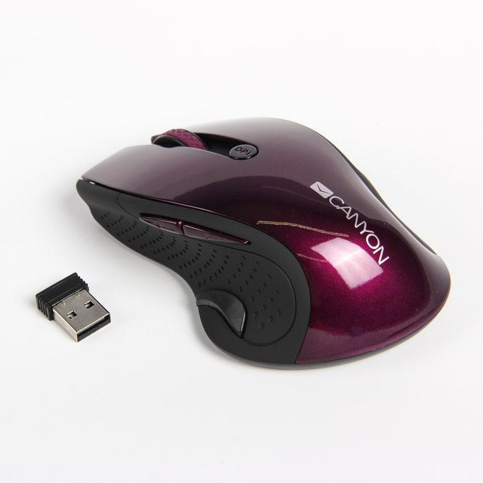 Мышь Canyon CNS-CMSW01P, беспроводная, 1 600 DPI, 6 кнопок, синий сенсор, фиолетовая