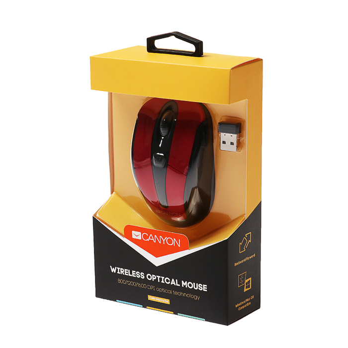 Мышь Canyon CNR-MSOW06R, беспроводная, 1 600 DPI, 6 кнопок, красная