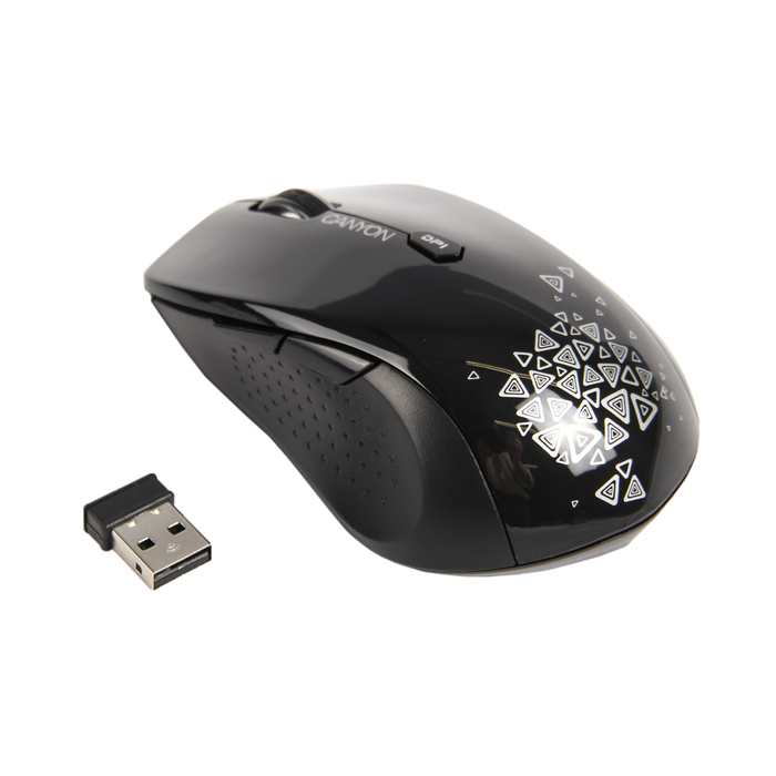 Мышь Canyon CNS-CMSW4B, беспроводная, 1 600 DPI, 6 кнопок, USB, стильный принт, чёрная