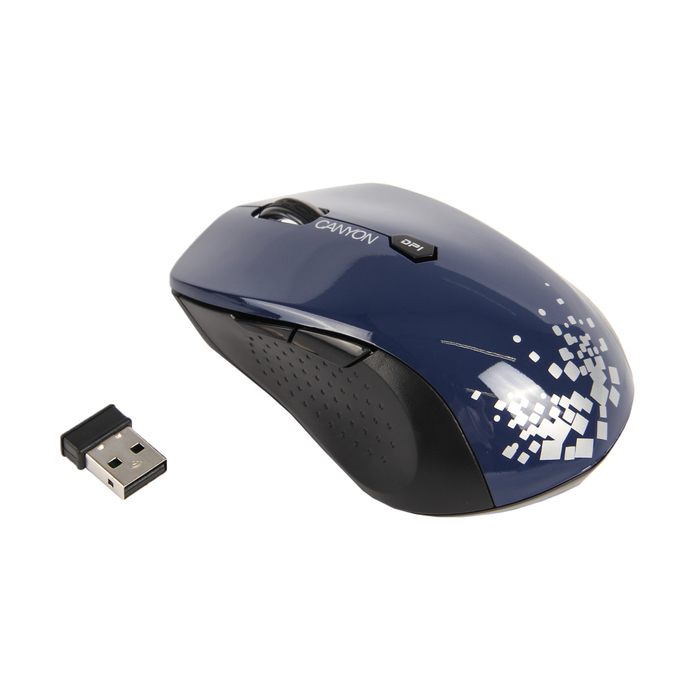 Мышь Canyon CNS-CMSW4BL, беспроводная, 1 600 DPI, 6 кнопок, USB, стильный принт, синяя