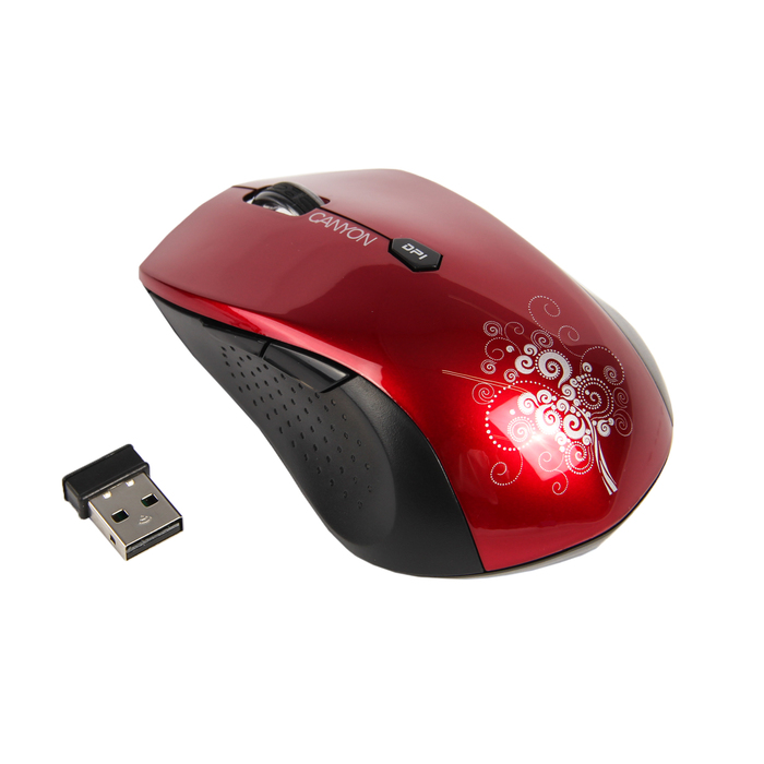 Мышь Canyon CNS-CMSW4R, беспроводная, 1 600 DPI, 6 кнопок, USB, стильный принт, красная