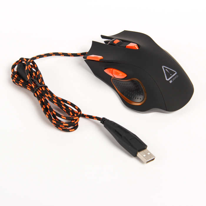 Мышь игровая Canyon CND-SGM5N, проводная, 6 400 DPI, 7 прогр. кн., подсветка, чёрно-оранж.