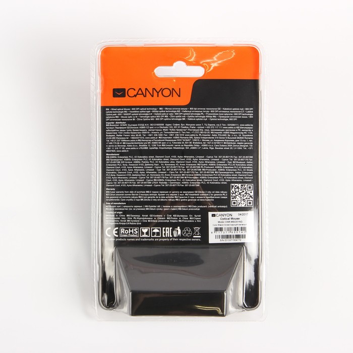 Мышь Canyon CNR-MSO01NG, проводная, 800 DPI, 3 кнопки, USB, Soft-touch, чёрно-жёлтая