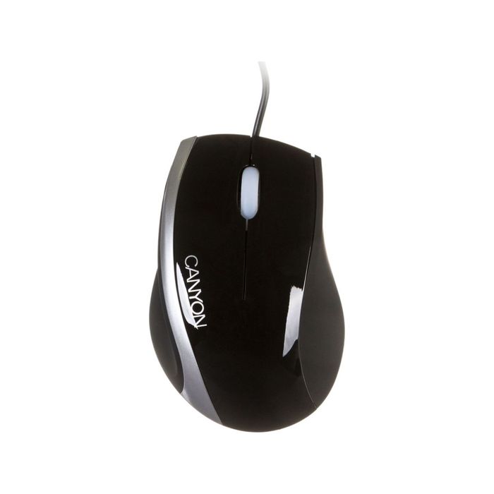 Мышь Canyon CNR-MSO01NS, проводная, 1000 DPI, 3 кнопки, USB, Soft-touch, чёрно-серебристая