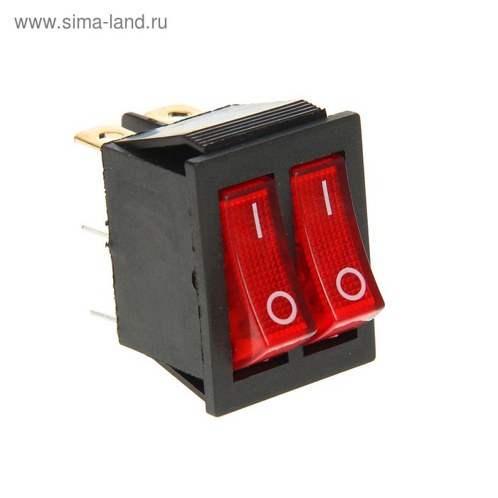 Выключатель клавишный REXANT RWB-511, двойной, 250 В, 15А (6с), ON-OFF, красный, с подсветк.