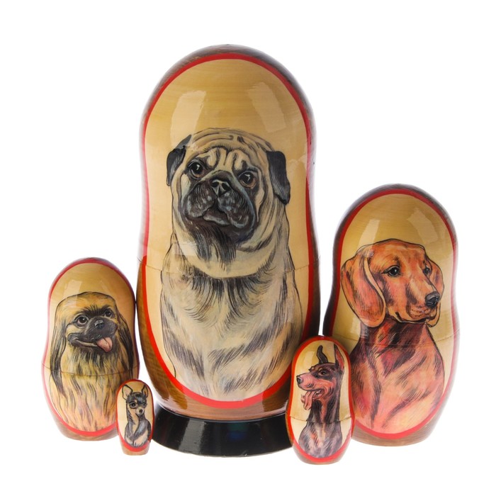 Матрешка «Собака мопс», 5 кукол